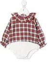 La Stupenderia Checked Poet-sleeve Babygrow In Red