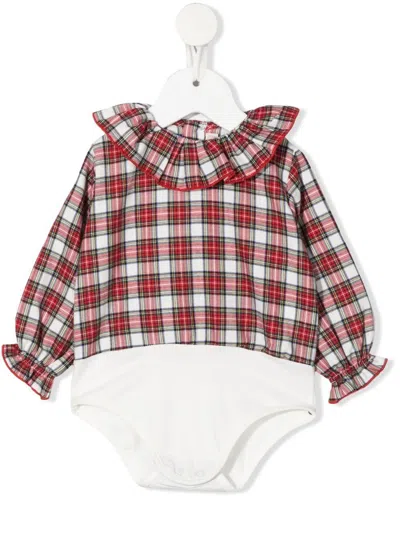 La Stupenderia Checked Poet-sleeve Babygrow In Red