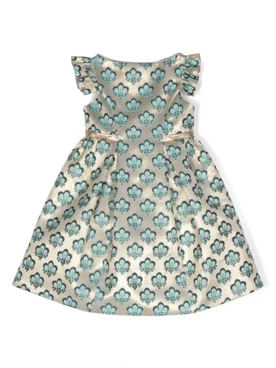 La Stupenderia Kids' Ruffled Graphic-print Dress In Gold