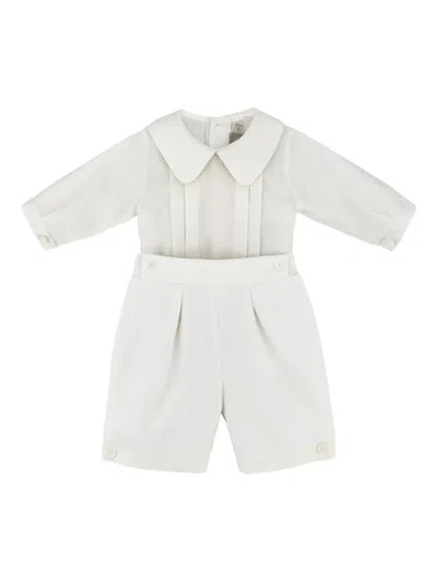 La Stupenderia Collared-neck Babygrow Set In White
