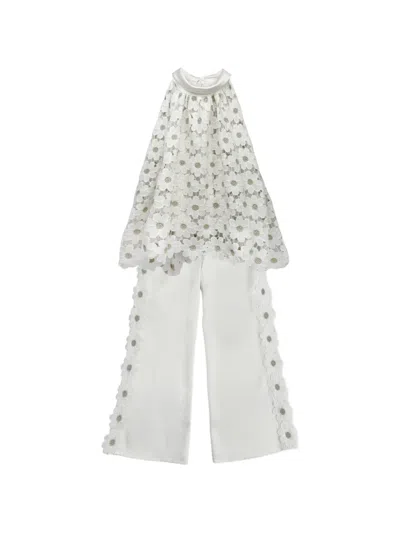 La Stupenderia Kids' Daisy-embroidered Jumpsuit In White