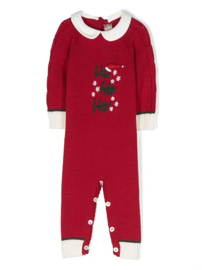 La Stupenderia Babies' Embroidered-design Bib-collar Bodysuit In Red