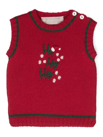 La Stupenderia Babies' Embroidered-design Round-neck Vest In Red