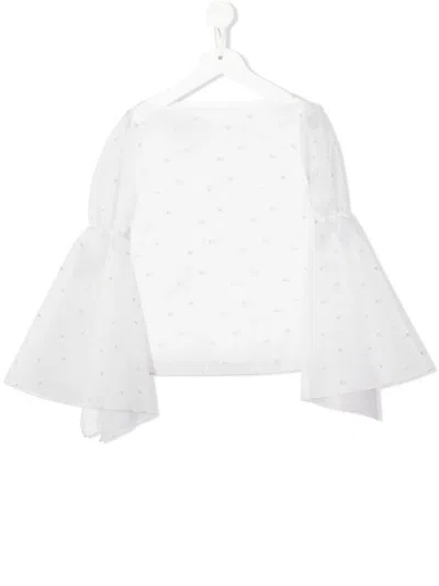 La Stupenderia Embroidered Polka-dot Blouse In White