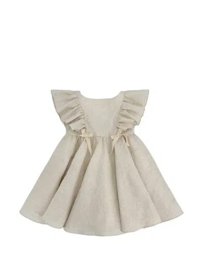 La Stupenderia Kids' Embroidered Ruffled Dress In Gray