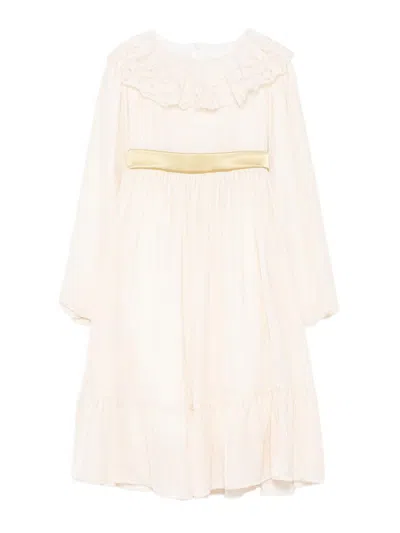 La Stupenderia Kids' Dress With Lace Collar In Neutral