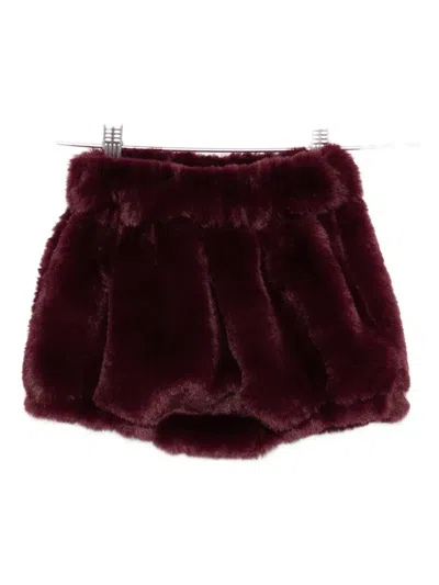 La Stupenderia Babies' Faux-fur Shorts In Burgundy