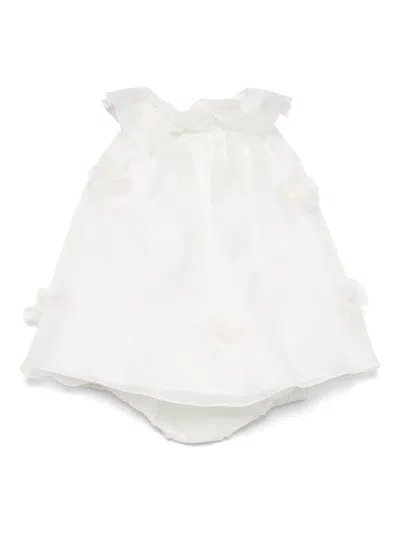 La Stupenderia Babies' Floral-appliqué Dress In White