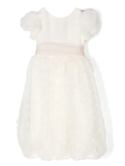 La Stupenderia Kids' Floral-appliqué Silk Dress In Neutrals