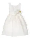 La Stupenderia Floral-appliqué Silk Dress In White
