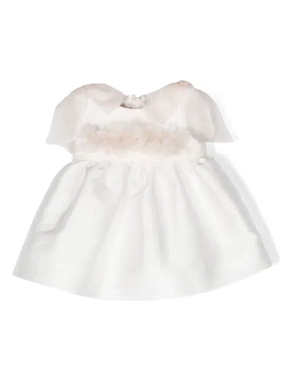 La Stupenderia Babies' Floral-appliqué Silk Dress In White