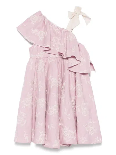 La Stupenderia Kids' Floral-embroidered Dress In Lilla