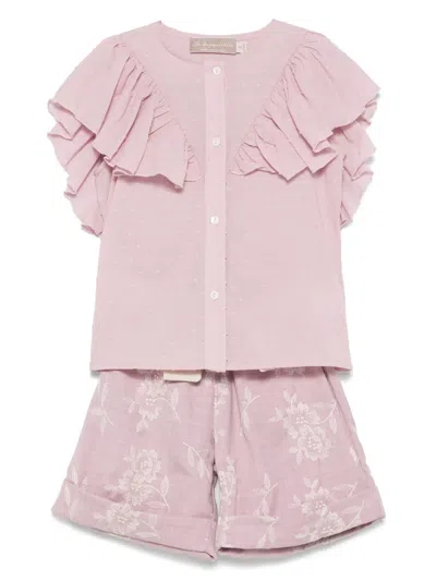 La Stupenderia Kids' Floral-embroidered In Pink