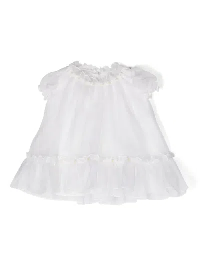 La Stupenderia Babies' Floral-embroidered Silk Dress In White