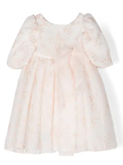 La Stupenderia Kids' Floral-embroidered Tulle Dress In Pink