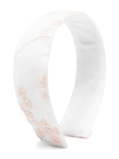 La Stupenderia Kids' Floral-embroidered Tulle Hair Band In White