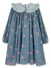 La Stupenderia Floral Embroidery Velvet Dress In Blue