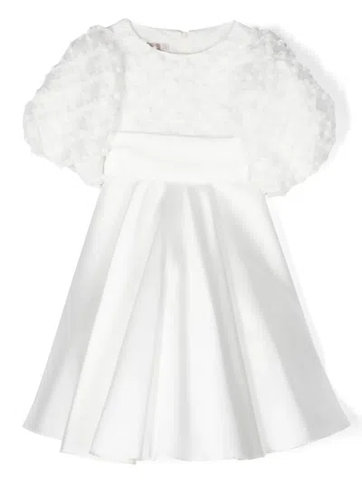 La Stupenderia Kids' Floral-lace Point-d'esprit Dress In White