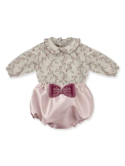 La Stupenderia Babies' Floral Print Bow Detailing Set In Fiori