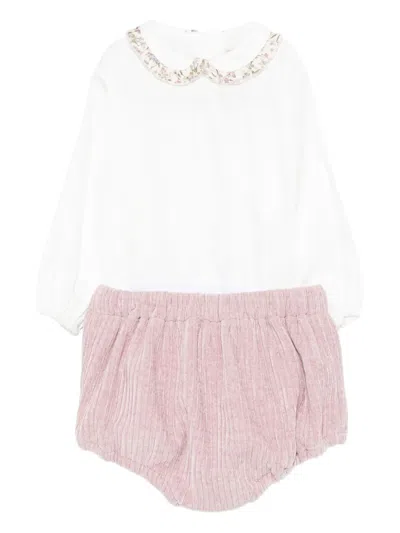 La Stupenderia Babies' Floral-print Bow Romper In Neutral
