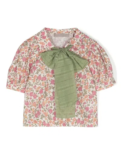 La Stupenderia Kids' Floral-print Cotton Shirt In White