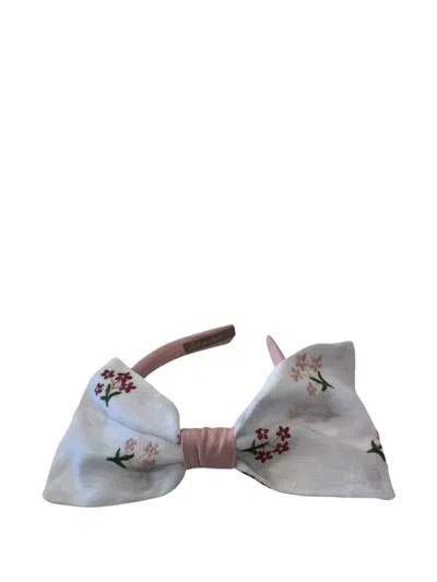 La Stupenderia Kids' Floral-embroidered Bow Headband In White