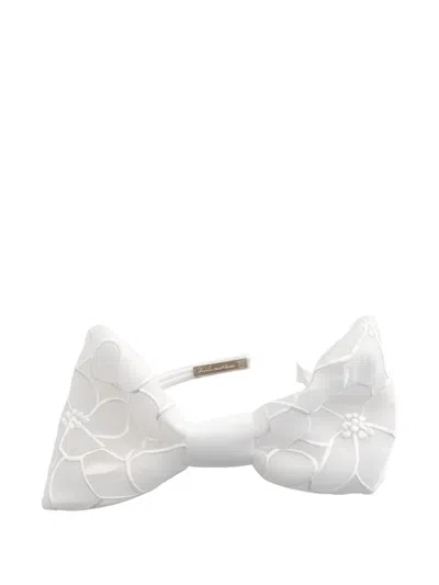 La Stupenderia Kids' Floral-embroidered Bow Headband In White