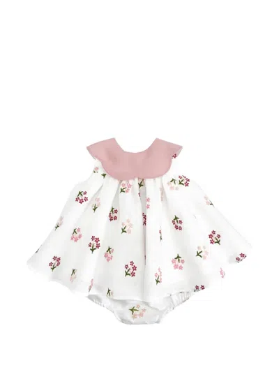 La Stupenderia Babies' Floral-embroidered Scalloped-collar Dress (set Of Two) In Pink