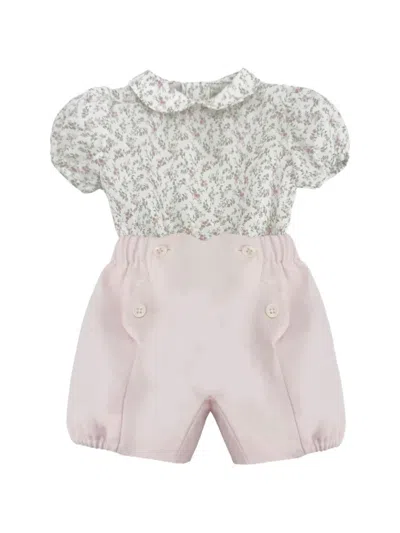 La Stupenderia Babies' Floral-print Peter Pan-collar Shorts (set Of Two) In Pink