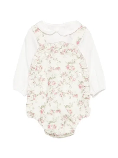La Stupenderia Babies' Floral-print Ruffled Bodysuit In White
