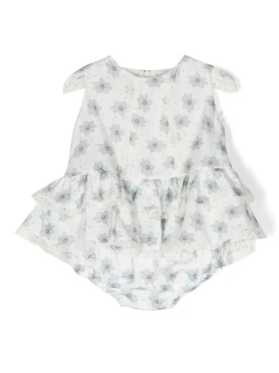 La Stupenderia Babies' Flower-printed Shortie Set In White