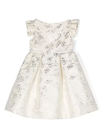 La Stupenderia Kids' Ruffled Floral-print Dress In Gold