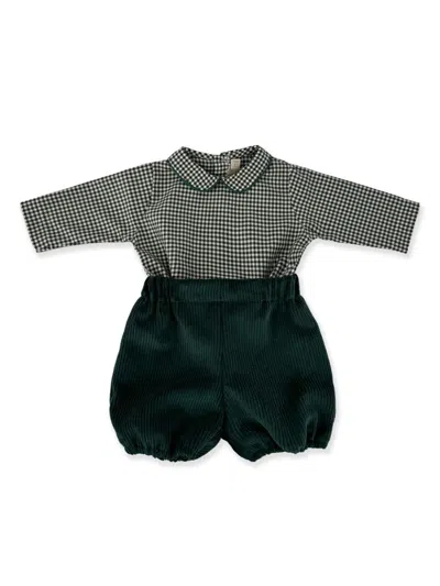 La Stupenderia Babies' Gingham-check Shorts Set In Green