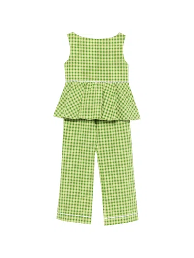 La Stupenderia Kids' Gingham-pattern Peplum-hem Trousers Set In Green