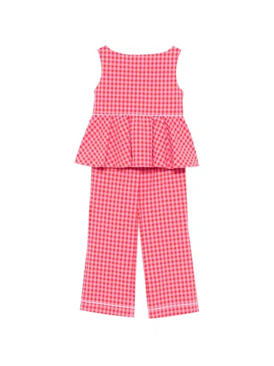 La Stupenderia Kids' Gingham-pattern Peplum-hem Trousers Set In Pink