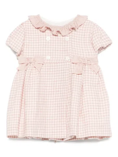 La Stupenderia Babies' Gingham Ruffled Collar Dress In Pink