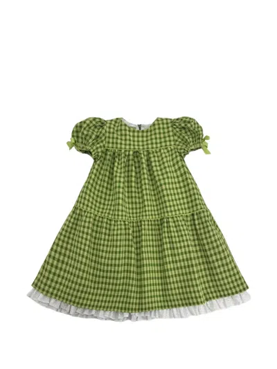 La Stupenderia Kids' Gingham Tiered Dress In Green