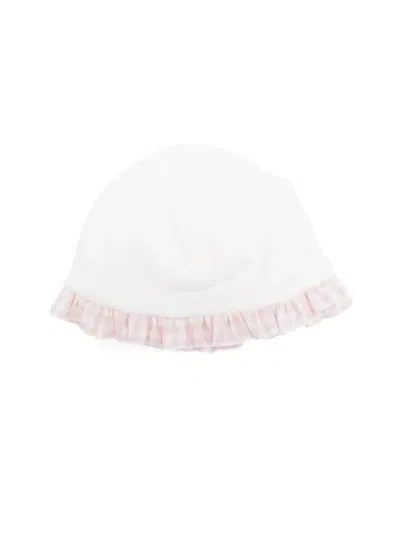 La Stupenderia Babies' Gingham-trimmed Ruffled Hat In White