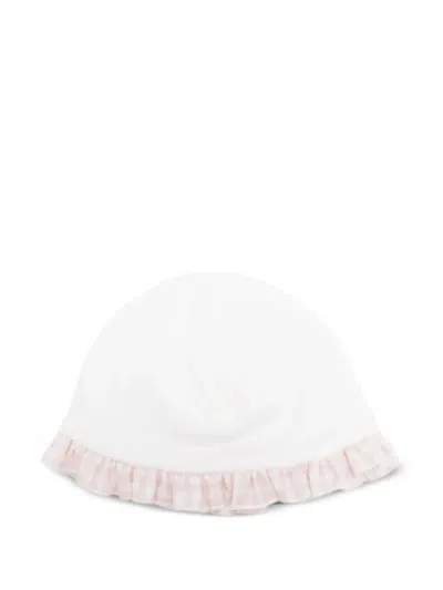 La Stupenderia Babies' Gingham-trimmed Ruffled Hat In White
