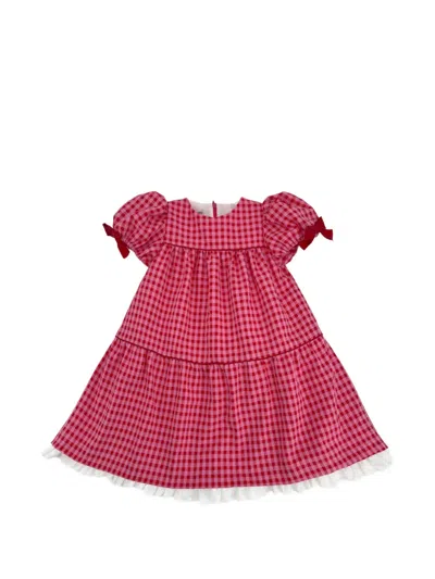 La Stupenderia Kids' Gingham-print Tiered Dress In Pink