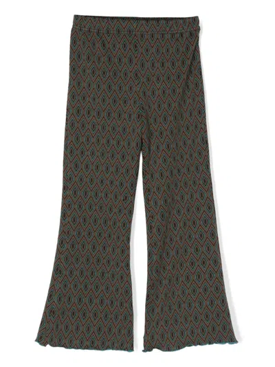 La Stupenderia Kids' Graphic-print Wide-leg Trousers In Brown