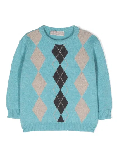La Stupenderia Babies' Graphic-print Wool Jumper In Blue