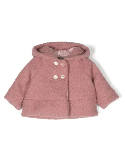 La Stupenderia Babies' Hooded Shearling Coat In Pink
