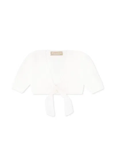 La Stupenderia Ivory Cardigan For Baby Girl With Bow In White