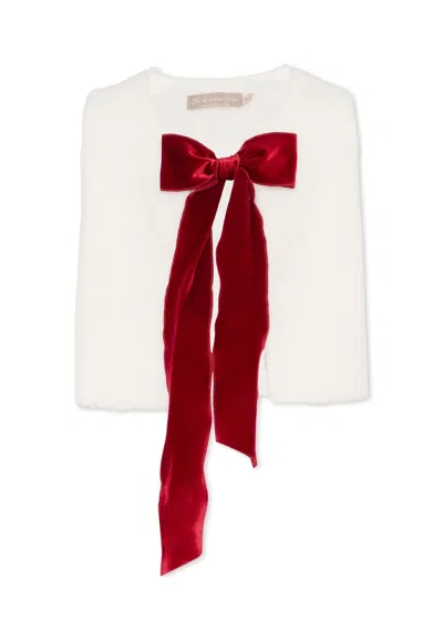 La Stupenderia Kids' Ivory Vest For Girl With Bow In Burgundy