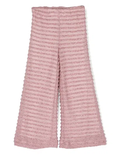 La Stupenderia Kids' Lurex-detailing Frayed Flared Trousers In Pink