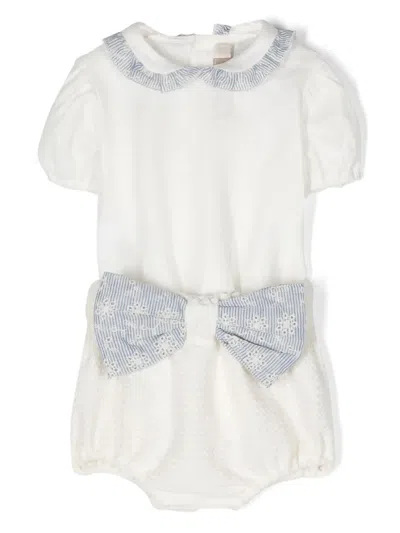 La Stupenderia Babies' Oversized-bow Shorts Set In Neutrals