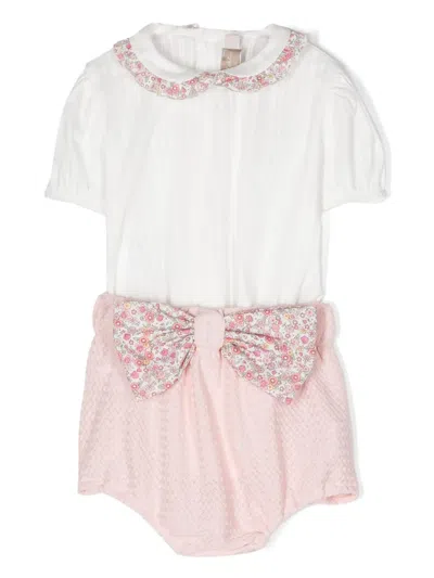 La Stupenderia Babies' Oversized-bow Shorts Set In Pink