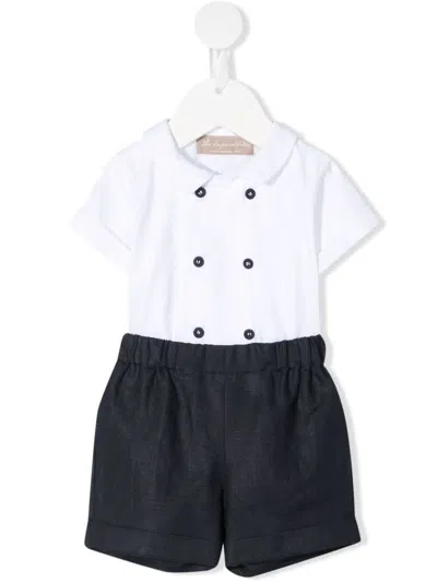 La Stupenderia Babies' Panelled All-in-one Playsuit In 白色