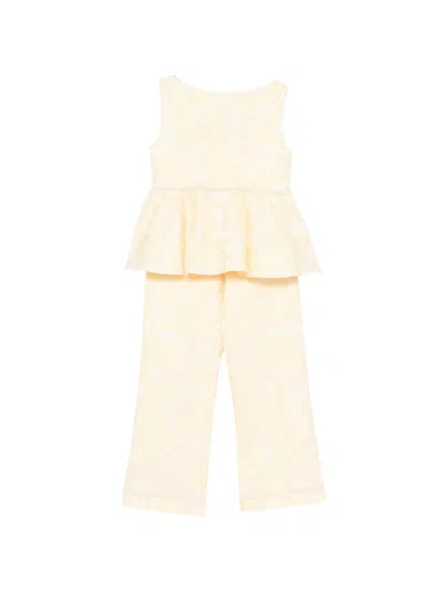 La Stupenderia Kids' Peplum Floral Trousers Set In Neutral